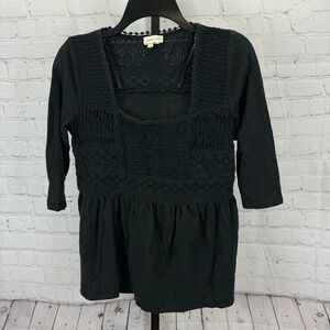 Anthropologie Nosara Lace Tee Top Black by Meadow Rue Boho Size Small
